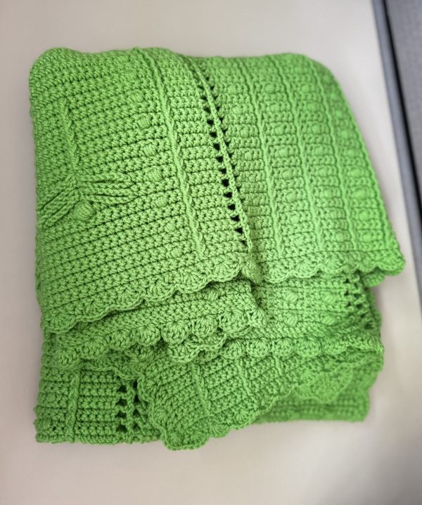 Handmade Green Crochet Throw Blanket - Image 2