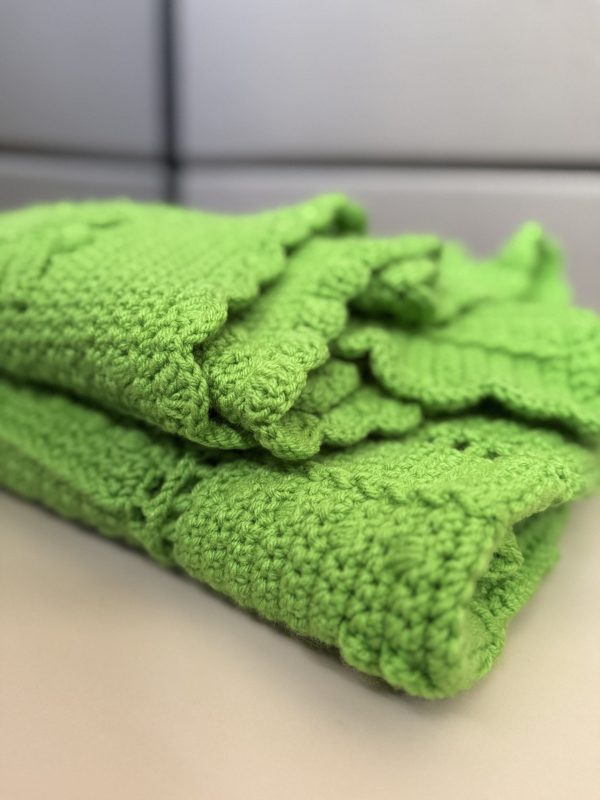 Handmade Green Crochet Throw Blanket - Image 3