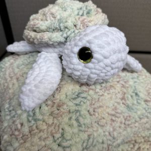 Handmade Crochet Pastel Blanket with Matching Pillow and Turtle Stuffy
